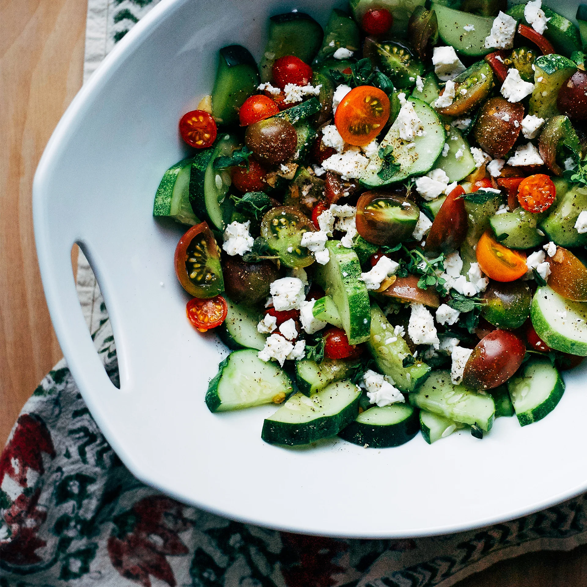 Heirloom tomato and cucumber salad