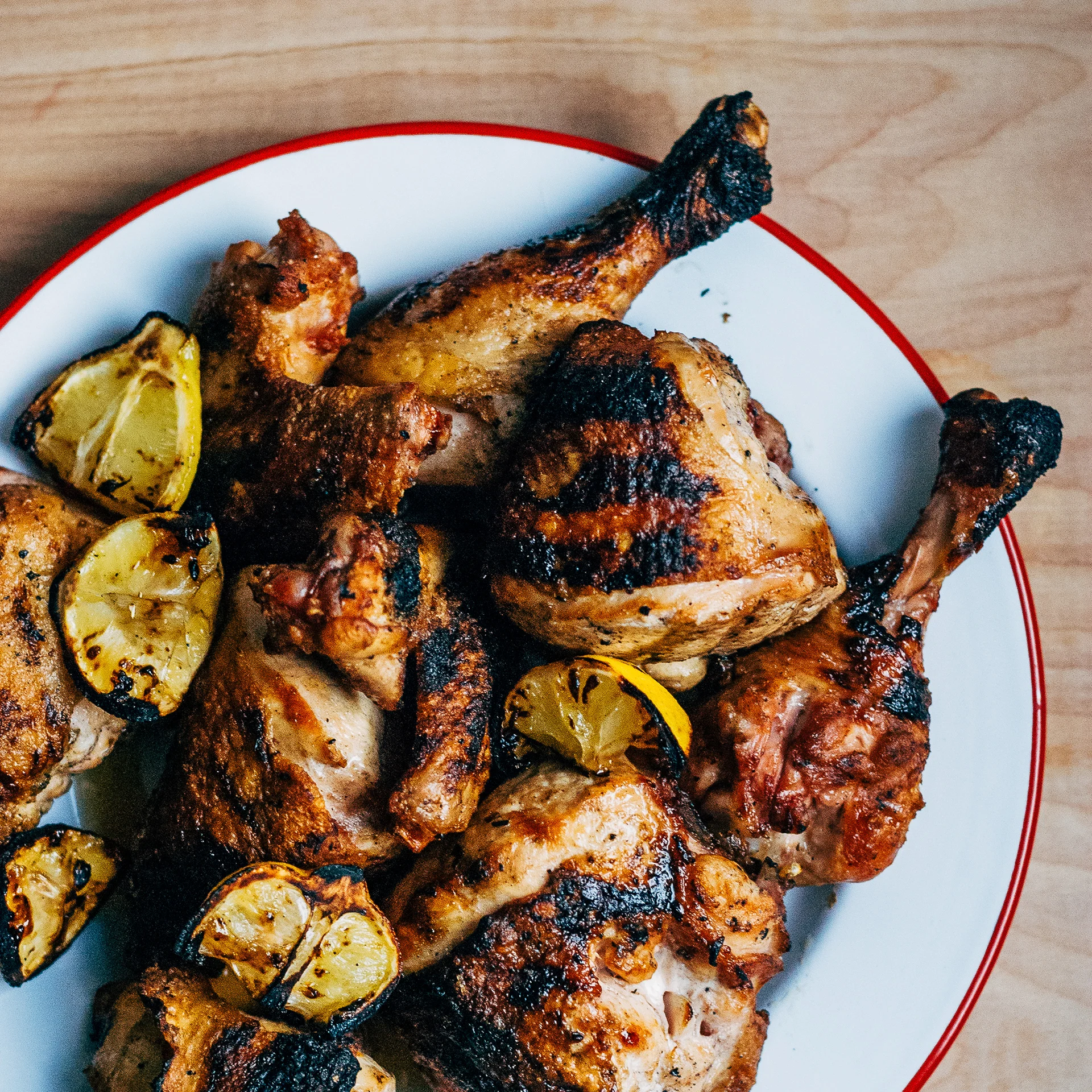 Grilled chicken with charred lemon